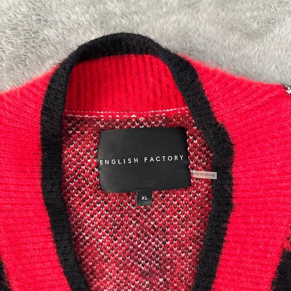English Factory Red and Black Plaid Cardigan - Picture 3 of 6